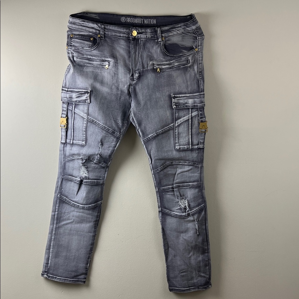 Argonaut Nation 38/32 Distressed Acid Washed Skinny Jeans Men